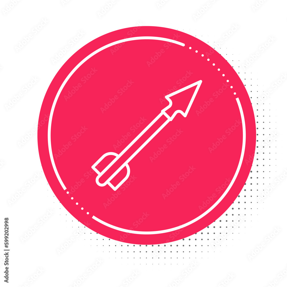 White line Medieval arrow icon isolated on white background. Medieval weapon. Red circle button. Vector White line Medieval arrow icon isolated on white background. Medieval weapon. Red circle button. Vector