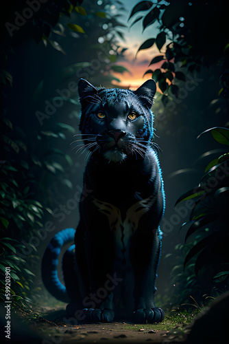 Illustration of panther in natural environment, outdoors