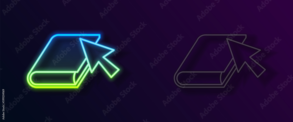 Glowing neon line Online book icon isolated on black background. Internet education concept, e-learning resources, distant online courses. Vector Glowing neon line Online book icon isolated on black background. Internet education concept, e-learning resources, distant online courses. Vector