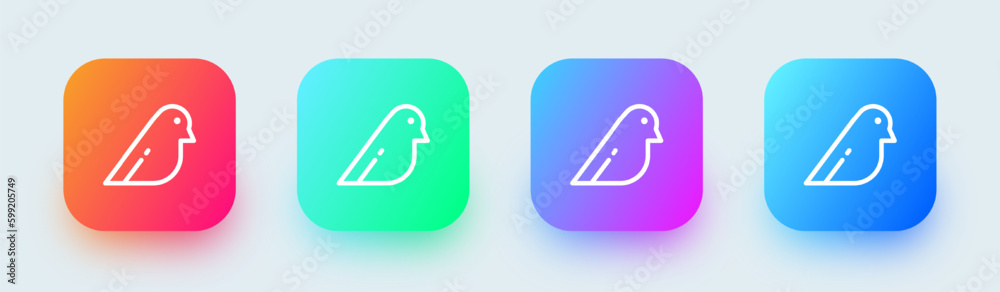 Bird line icon in square gradient colors. Wing signs vector illustration. Bird line icon in square gradient colors. Wing signs vector illustration.