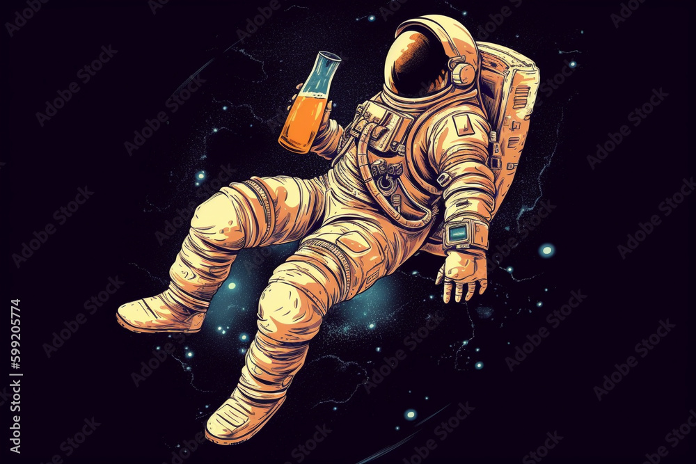 Astronaut Enjoying a Beer in Outer Space representing the idea of relaxation and enjoyment even in the most unconventional settings. Ai generated Astronaut Enjoying a Beer in Outer Space representing the idea of relaxation and enjoyment even in the most unconventional settings. Ai generated