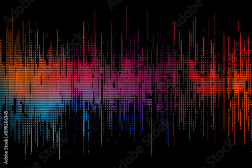 Color noise overlay. Glitch texture. Distressed matrix. Blue orange white pink gradient digital distortion defect on dark black abstract background