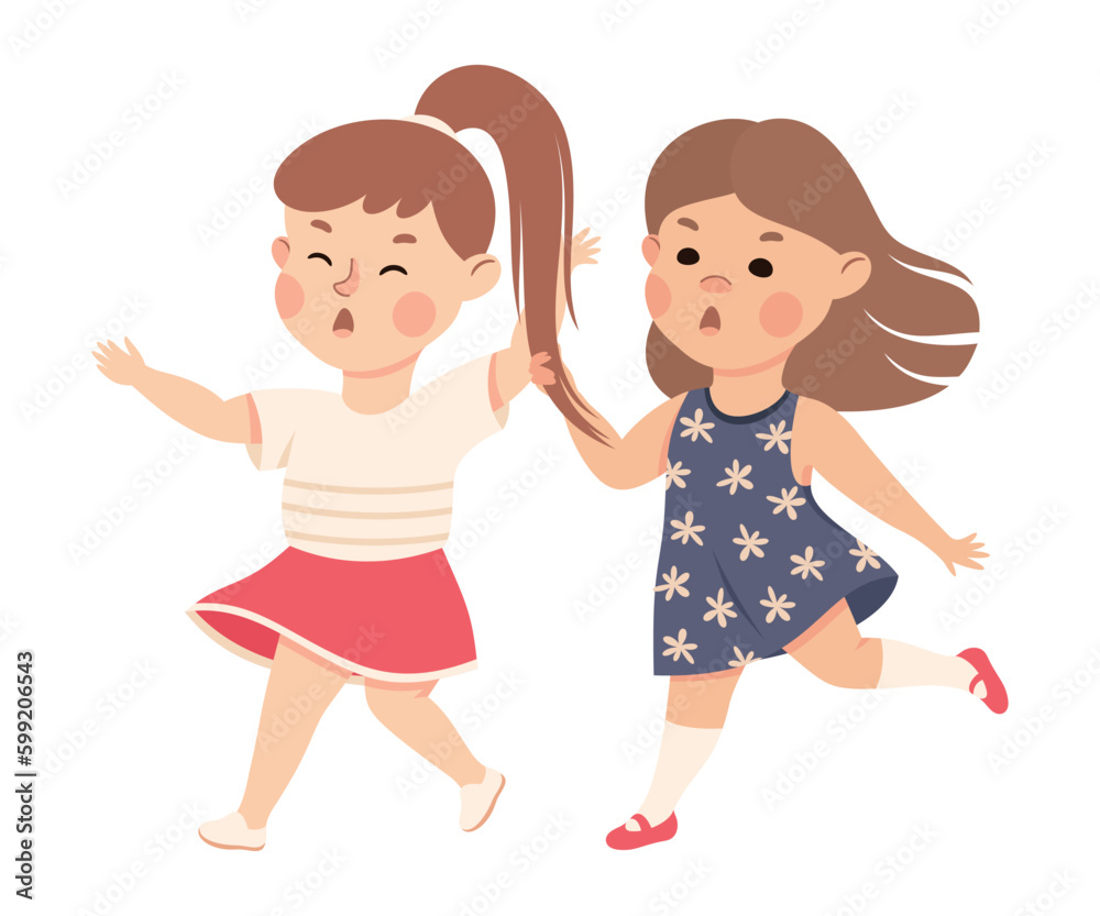 Offensive Girl Bullying and Abusing Her Agemate Pulling Hair Vector Illustration Offensive Girl Bullying and Abusing Her Agemate Pulling Hair Vector Illustration
