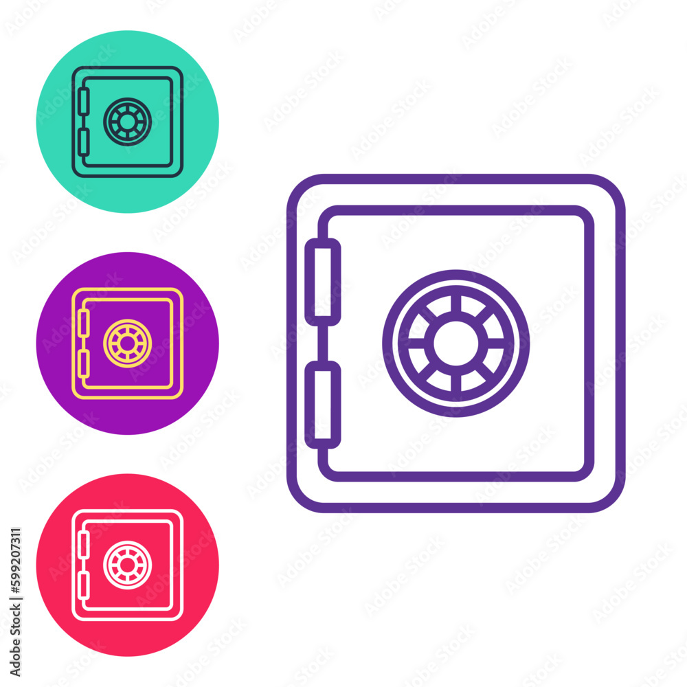 Set line Safe icon isolated on white background. The door safe a bank vault with a combination lock. Reliable Data Protection. Set icons colorful. Vector Set line Safe icon isolated on white background. The door safe a bank vault with a combination lock. Reliable Data Protection. Set icons colorful. Vector