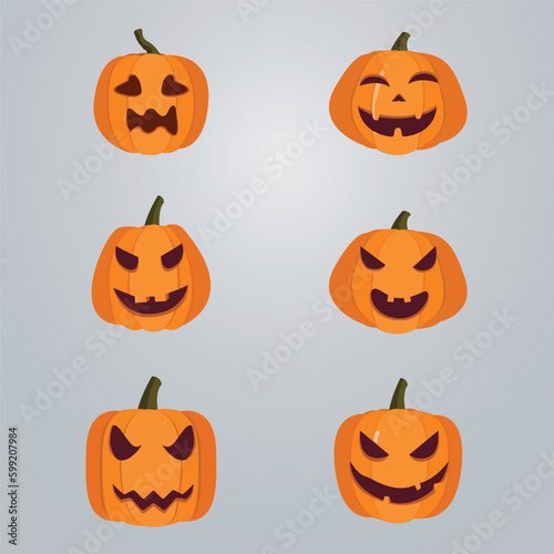 cute Halloween spooky pumpkin faces illustration