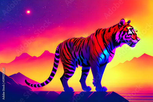 Abstract cyberpunk illustration of tiger.