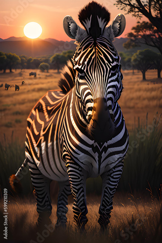 Illustration of zebra in African safari 