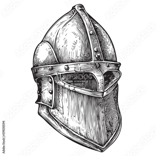 Knight helmet hand drawn sketch Vector illustration