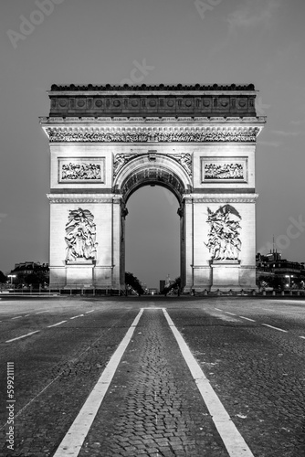 Photography Arc de Triomphe de l Etoile at the top of the Champs-Elysees boulevard by night, Paris, France
