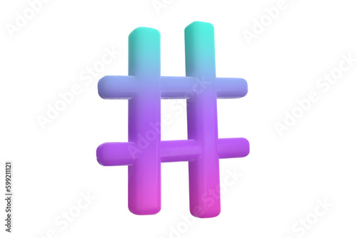3d render icon of gradient hashtag sign. Vector illustration on white background