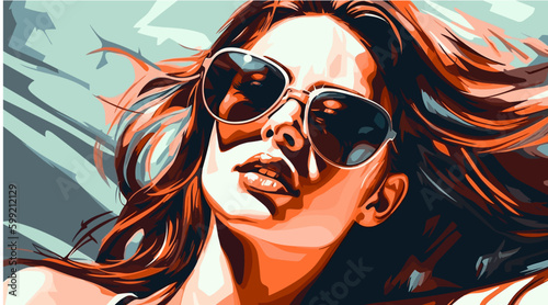gros plan d'une jeune femme brune avec des lunettes de soleil en train de bronzer