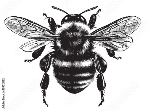 Valokuvatapetti Bumblebee side view hand drawn sketch insects illustration