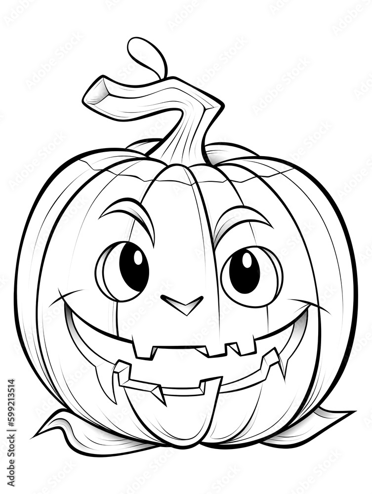 Jack-O-Lantern Coloring Page Thick Outline Silhouette Hand Drawn ...