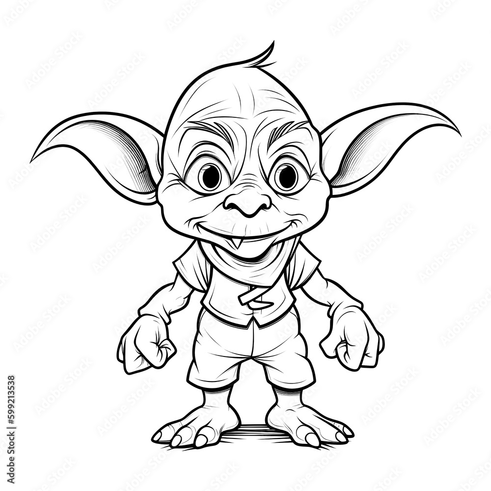 Goblin Coloring Page Thick Outline Silhouette Hand Drawn Illustration ...