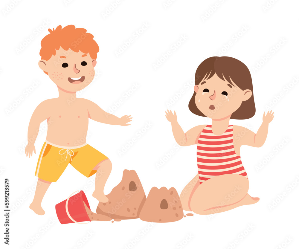 Boy mocking his classmate. Sad boy getting bullied by another cartoon vector illustration Boy mocking his classmate. Sad boy getting bullied by another cartoon vector illustration