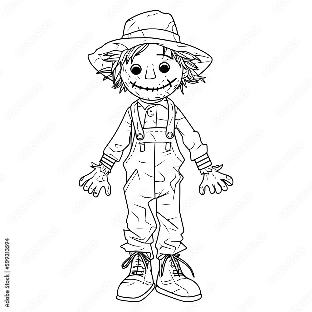 Scarecrow Boy Coloring Page Thick Outline Silhouette Hand Drawn Illustration, Halloween Characters black and white, transparent background Scarecrow Boy Coloring Page Thick Outline Silhouette Hand Drawn Illustration, Halloween Characters black and white, transparent background