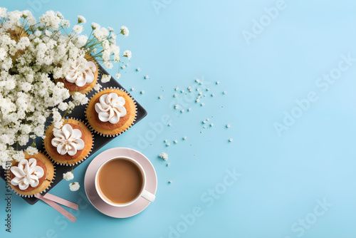 Beautiful Mother's Day Background with Coffee and Flowers - Perfect for Greeting Cards and Advertisements