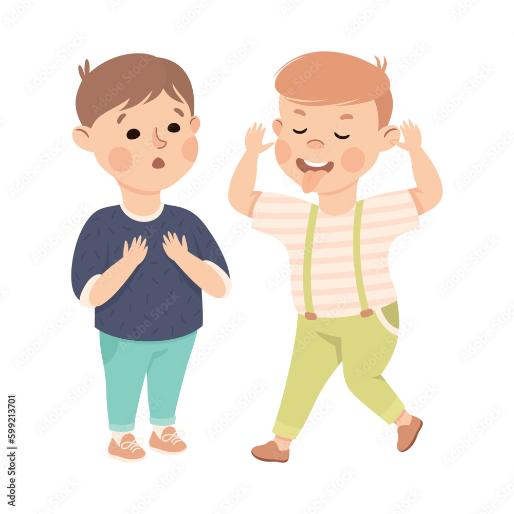 Girl getting bullied by classmate. Girl throwing things of her friend cartoon vector illustration Girl getting bullied by classmate. Girl throwing things of her friend cartoon vector illustration