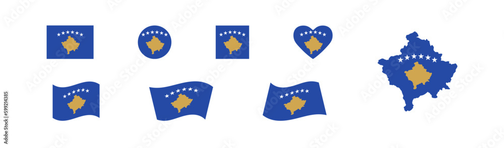 Republic of Kosovo map and set flags. Isolated sign symbol country. World geography illustration. Vector isolated icon