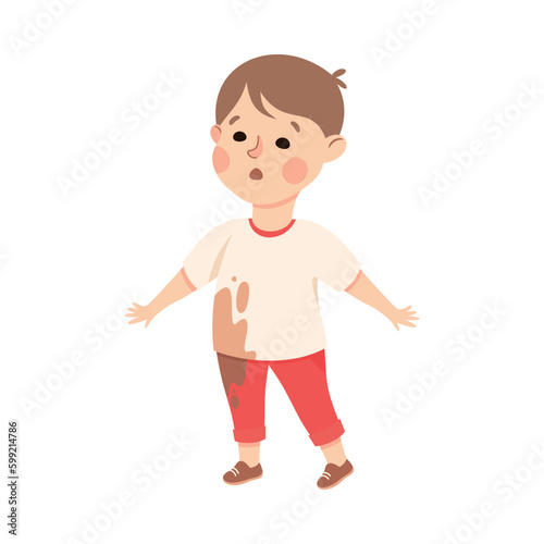 Cute offended little girl pinting with her hand cartoon vector illustration