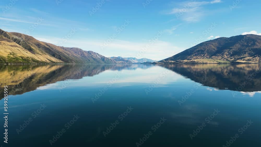 aerial view of Lake Wānaka New Zealand in the Otago region, clear pristine water and mountains aerial view of Lake Wānaka New Zealand in the Otago region, clear pristine water and mountains