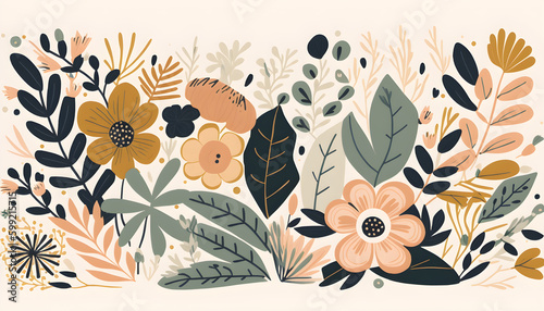 Floral background with flowers and leaves. 