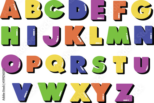 colorful 3d alphabet. Set of colorful letters  Vector illustration. Decorative cute font and alphabet