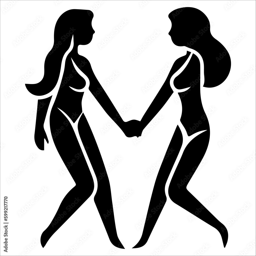 Woman Couple in vector , isolated on white