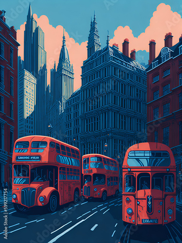 London street. AI generated illustration