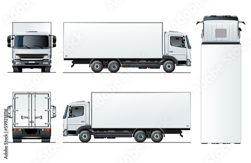 White cargo truck mockup isolated on white. PNG format with transparency