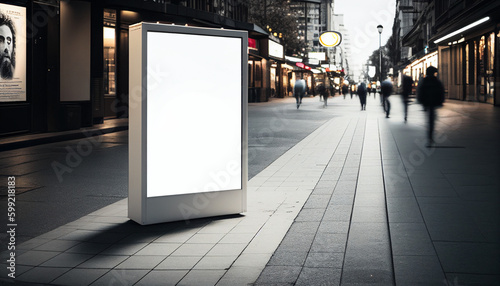 Werbeaufsteller in deiner Straße mit Hintergrundbeleuchtung blanko für Text Freiraum Platzhalter für Werbung, Generative AI  photo