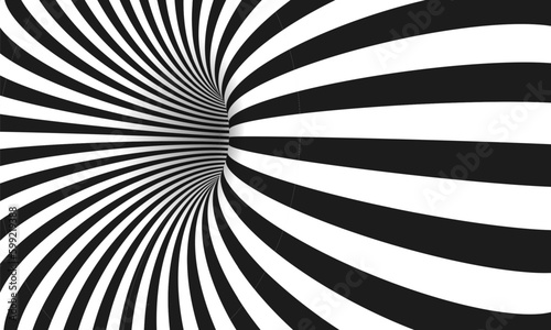 Fototapeta Naklejka Na Ścianę i Meble -  Abstract optical illusion. Hypnotic spiral tunnel with black and white lines. Vector illustration.