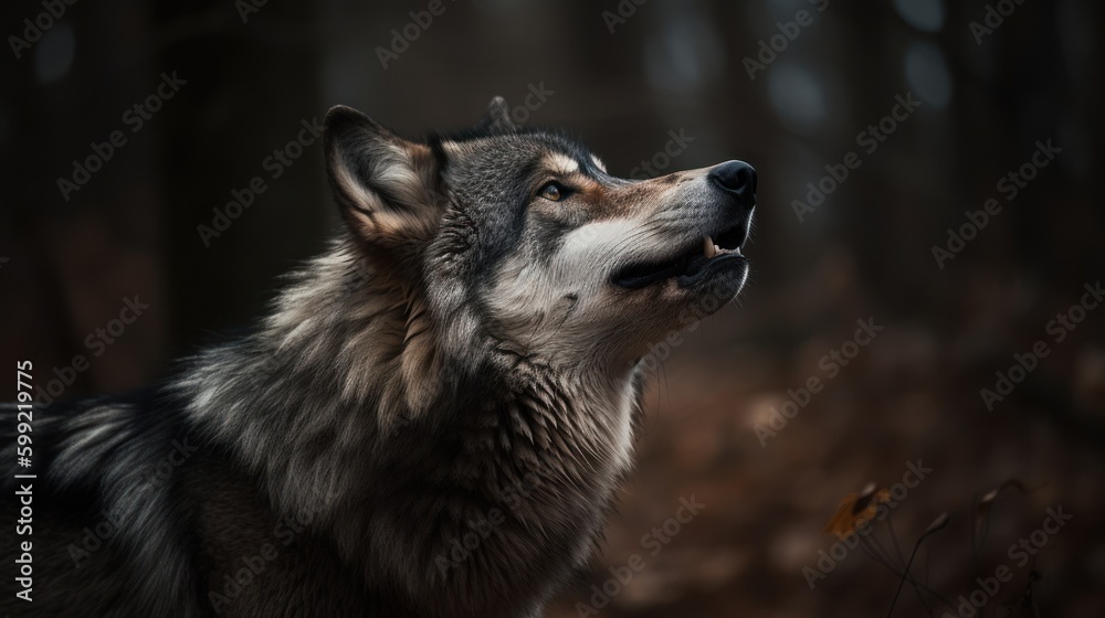 Captivating Gray Wolf in Nature, AI Generated Generative AI