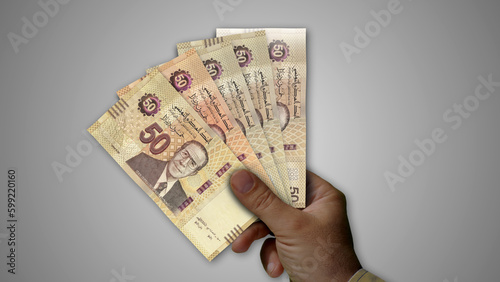 Tunisia Dinar growing pile of money in hand concept 3d illustration photo