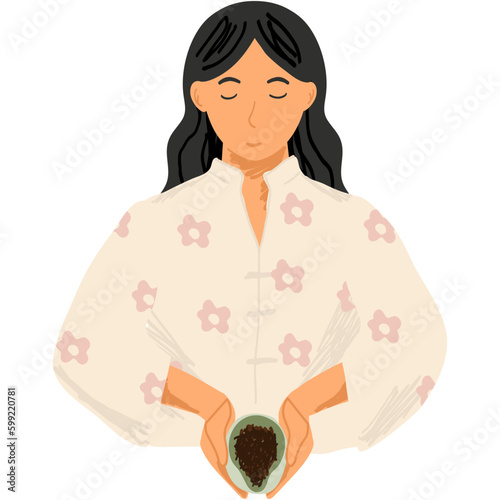 Asian girl brew japanese tea vector isolated icon