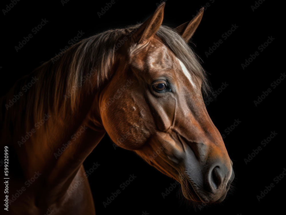 Fototapeta premium Tête de cheval sur fond noir