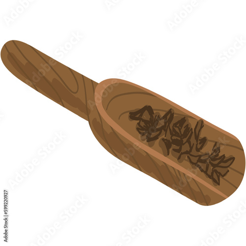Vector tea scoop with leaf isolated icon