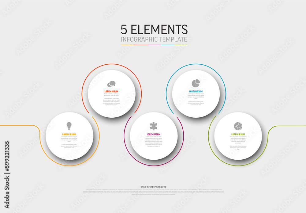 Light infographic template with five circle items elements