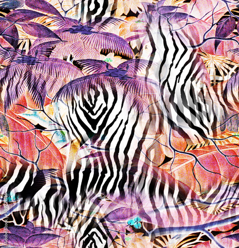 Tropical seamless summer pattern, zebra skin effect