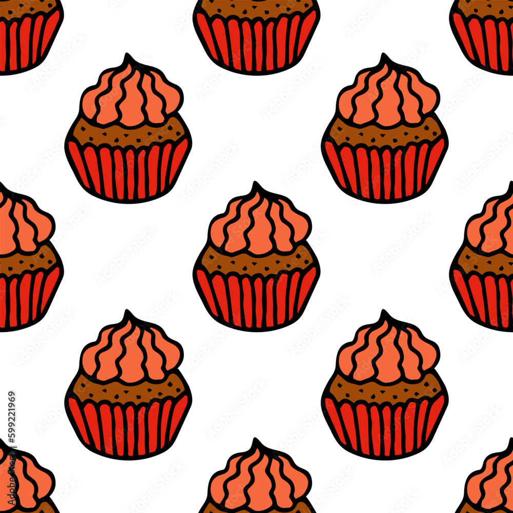 Seamless pattern with small cakes with sweet cream on white background. Vector image. Seamless pattern with small cakes with sweet cream on white background. Vector image.