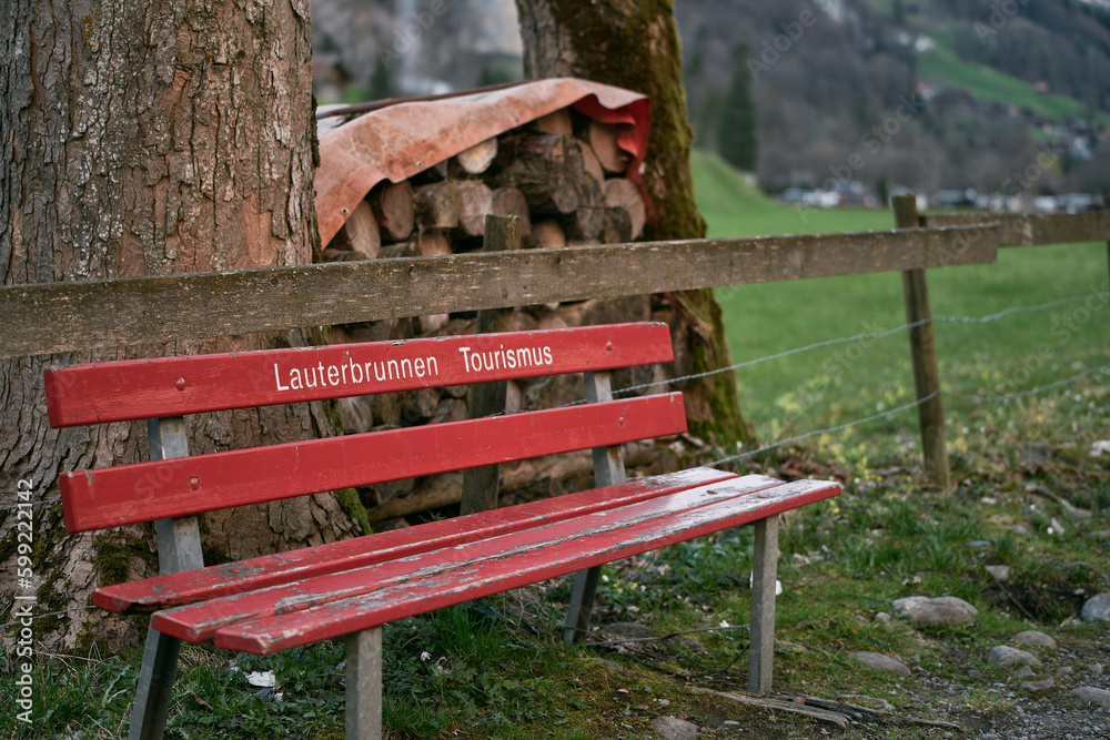 empty bench in the Swiss Alps mountains. empty bench in the Swiss Alps mountains.
