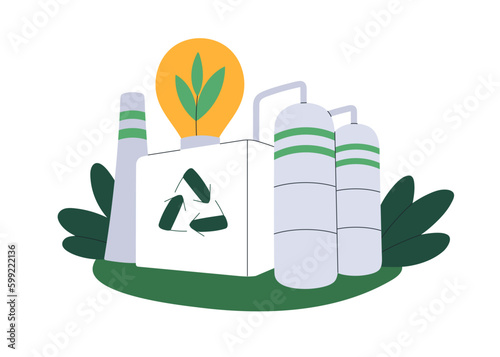 Eco-friendly industry concept. Clean energy, sustainable green production plant. Ecology, environment, sustainability and zero waste plant. Flat vector illustration isolated on white background