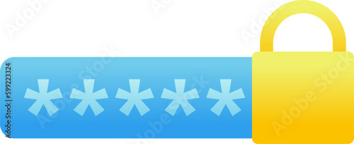 Password vector illustration. Padlock password icon for design about cyber security, computer, malware and privacy. Blue password and golden padlock graphic resource for web security. Code access icon