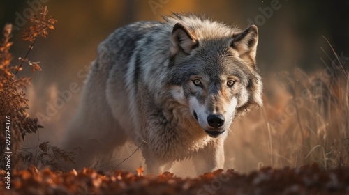 Captivating Gray Wolf in Nature  AI Generated