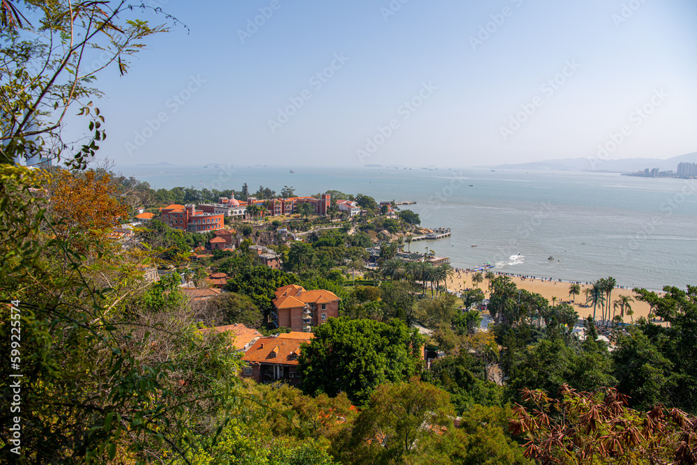 Old Western buildings on Gulangyu Island, Xiamen, copy space for text