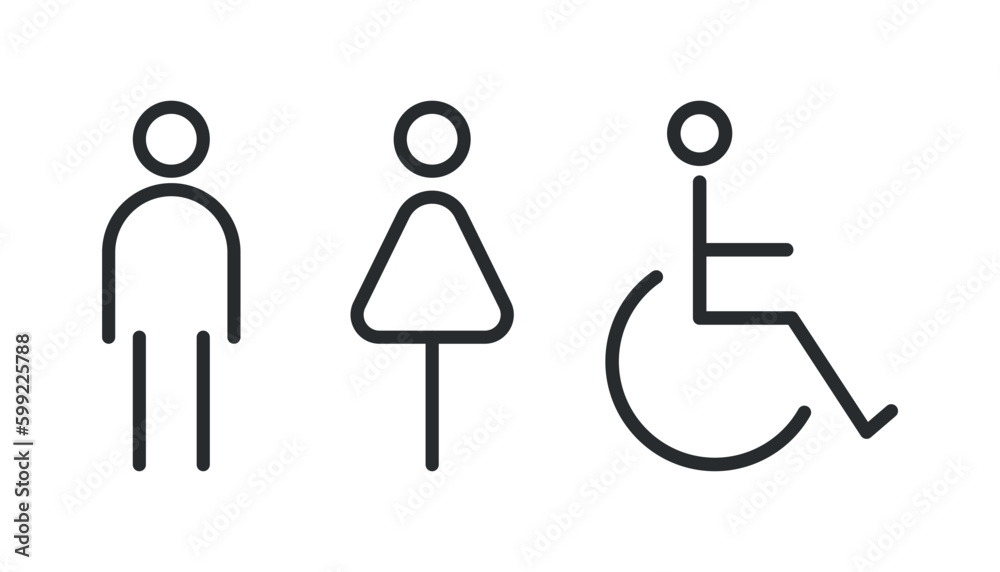 All gender restroom sign. Toilet line icon, linear style vector pictogram. WC gender symbol.