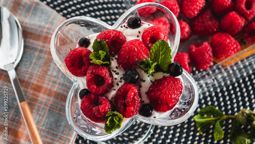 the desert made of fresh raspberries