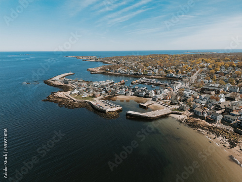 Φωτογραφία Aerial photos of a town on the ocean - Rockport, Massachusetts