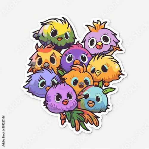 A playful and mischievous chibi Bird sticker with a white background  exuding a sense of fun and cuteness. The chibi Bird is depicted with a bright eyes  and an animated expression  Generative AI