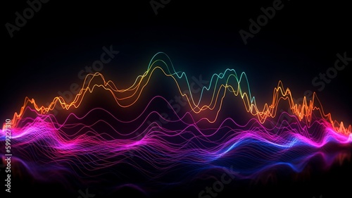 Sound wave in neon light. Modern technologies and objects created with the help of AI